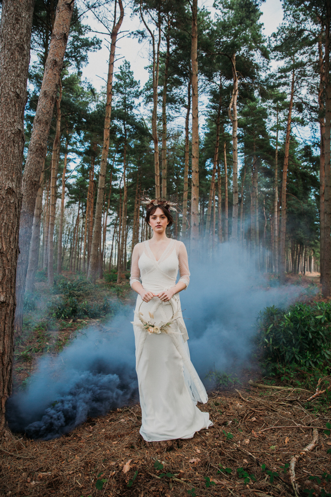 Boho Woodland Wedding with Black Wedding Cake and Autumnal Flowers