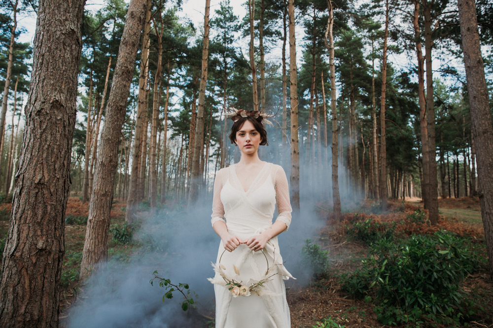 Boho Woodland Wedding with Black Wedding Cake and Autumnal Flowers