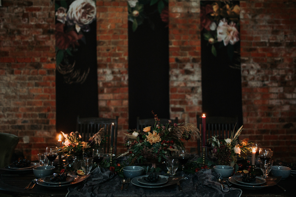 Boho Woodland Wedding with Black Wedding Cake and Autumnal Flowers