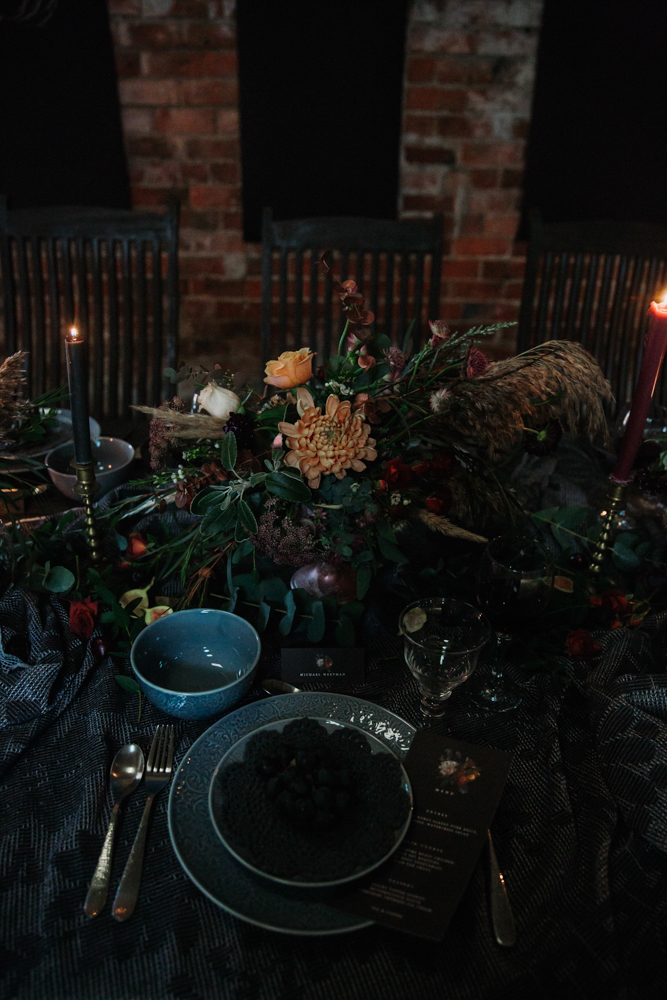 Boho Woodland Wedding with Black Wedding Cake and Autumnal Flowers