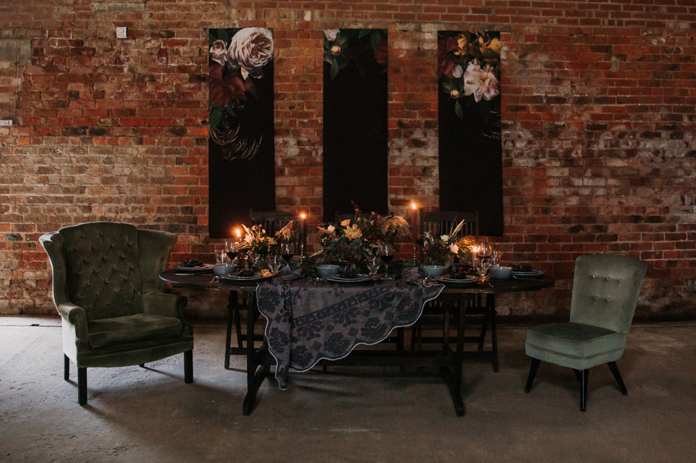 Boho Woodland Wedding with Black Wedding Cake and Autumnal Flowers