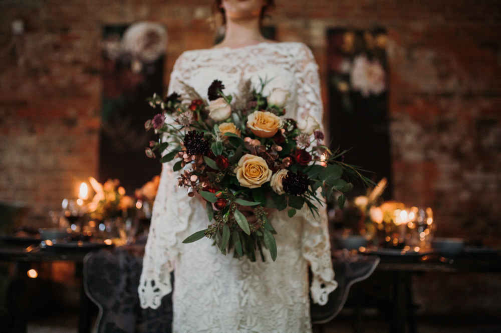 Boho Woodland Wedding with Black Wedding Cake and Autumnal Flowers