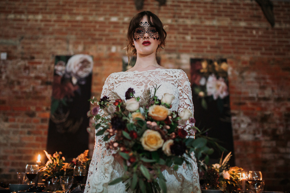 Boho Woodland Wedding with Black Wedding Cake and Autumnal Flowers