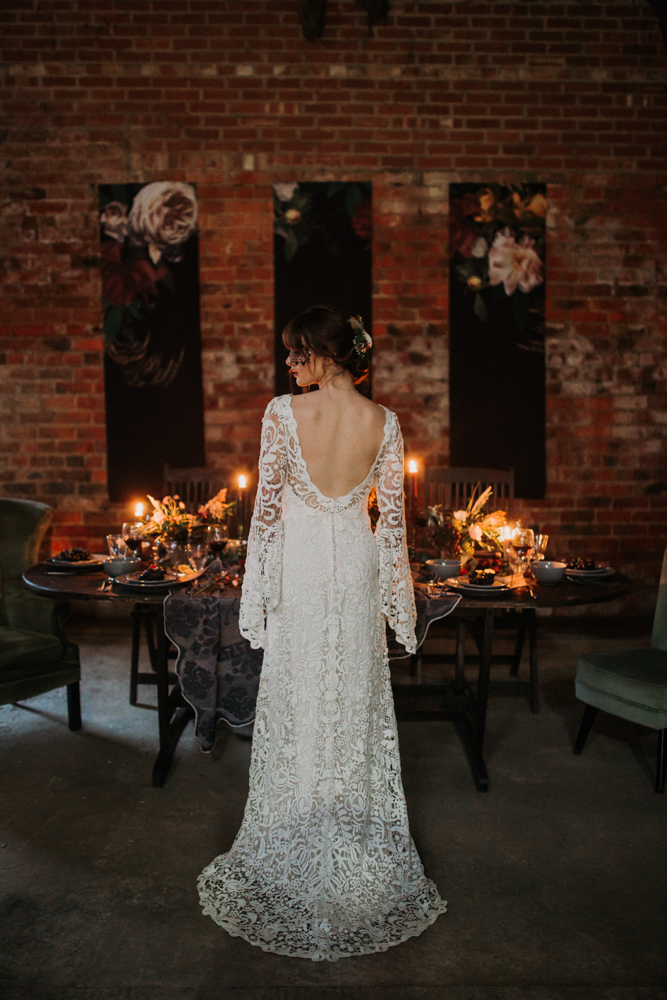 Boho Woodland Wedding with Black Wedding Cake and Autumnal Flowers