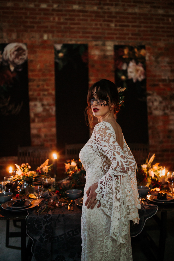 Boho Woodland Wedding with Black Wedding Cake and Autumnal Flowers