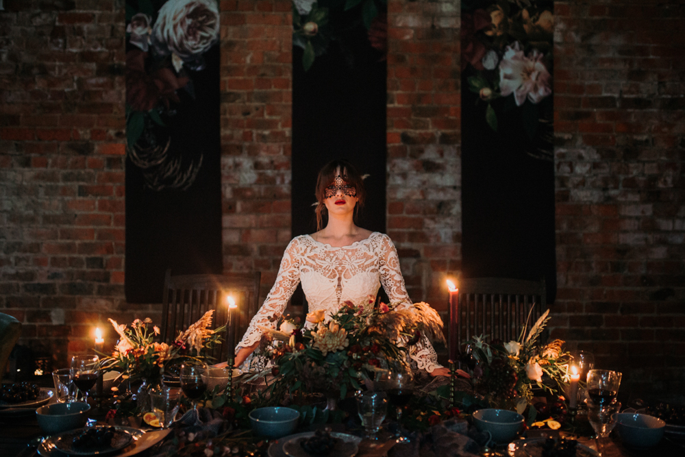 Boho Woodland Wedding with Black Wedding Cake and Autumnal Flowers