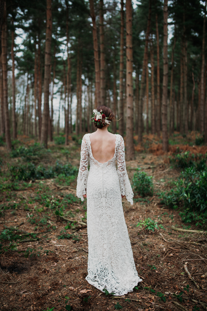 Boho Woodland Wedding with Black Wedding Cake and Autumnal Flowers