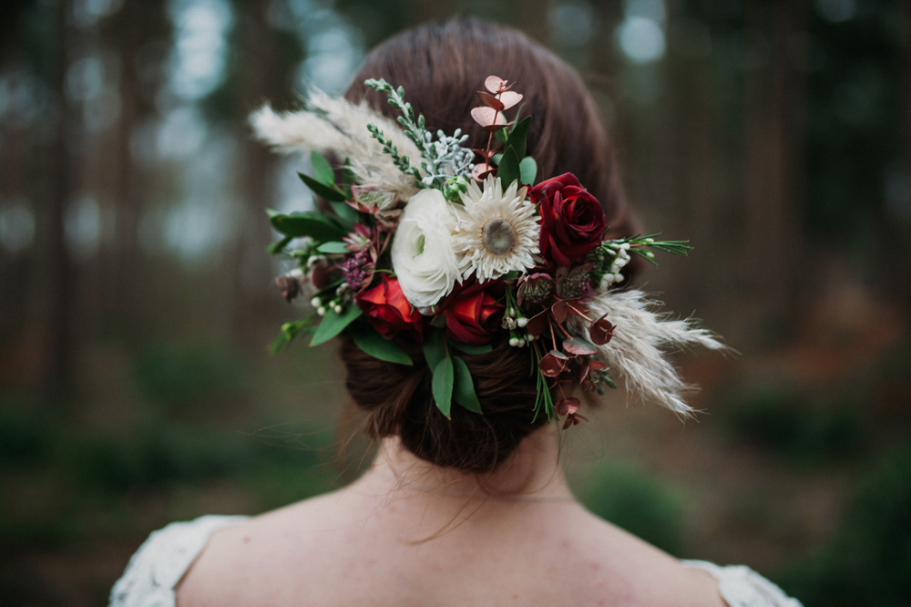 Boho Woodland Wedding with Black Wedding Cake and Autumnal Flowers