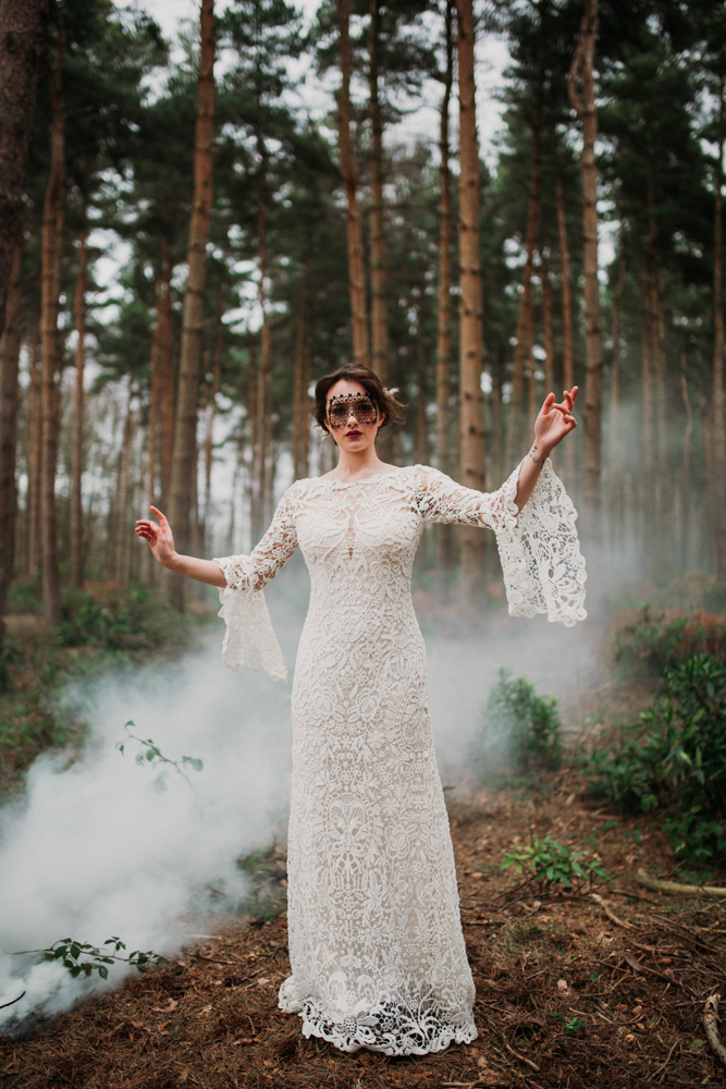 Boho Woodland Wedding with Black Wedding Cake and Autumnal Flowers