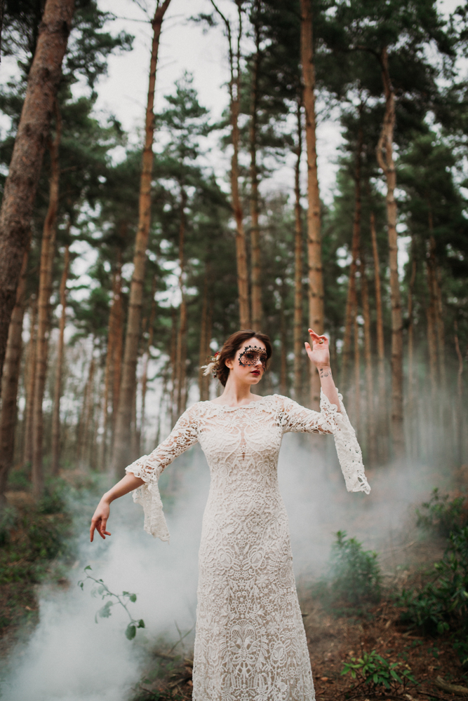 Boho Woodland Wedding with Black Wedding Cake and Autumnal Flowers