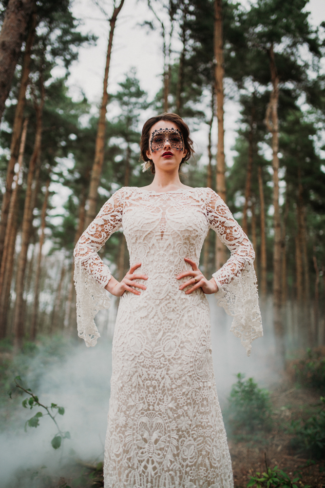 Boho Woodland Wedding with Black Wedding Cake and Autumnal Flowers