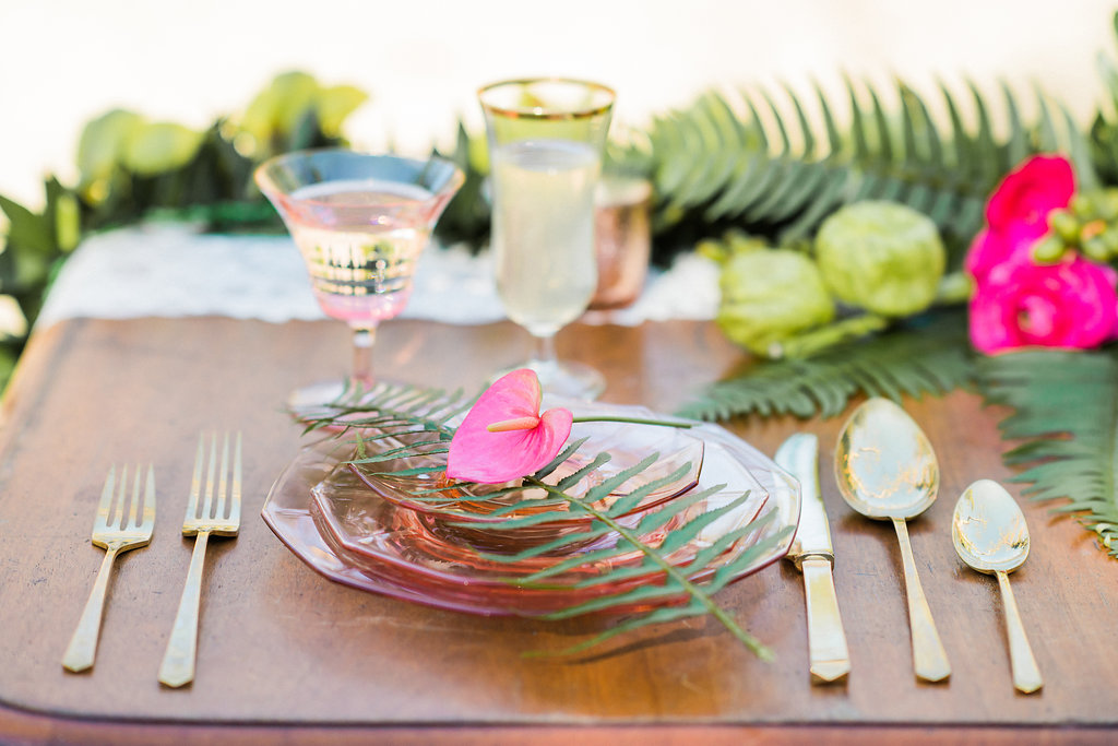 1940's Tropical Wedding with Bright, Bold Styling and Vintage Dresses