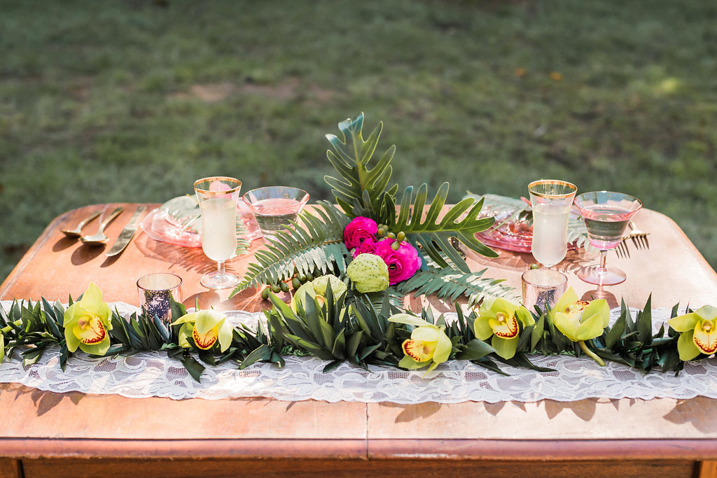 1940's Tropical Wedding with Bright, Bold Styling and Vintage Dresses