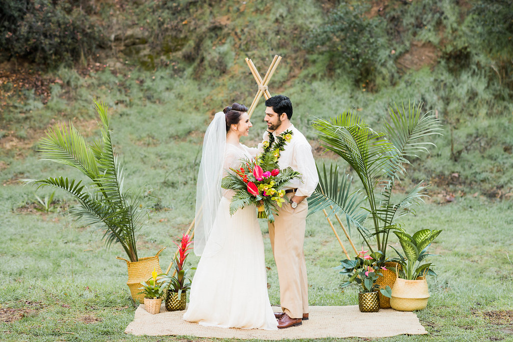 1940's Tropical Wedding with Bright, Bold Styling and Vintage Dresses