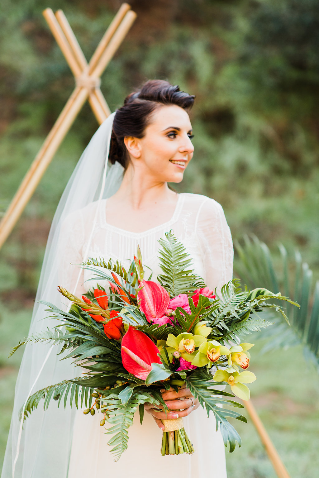 1940's Tropical Wedding with Bright, Bold Styling and Vintage Dresses