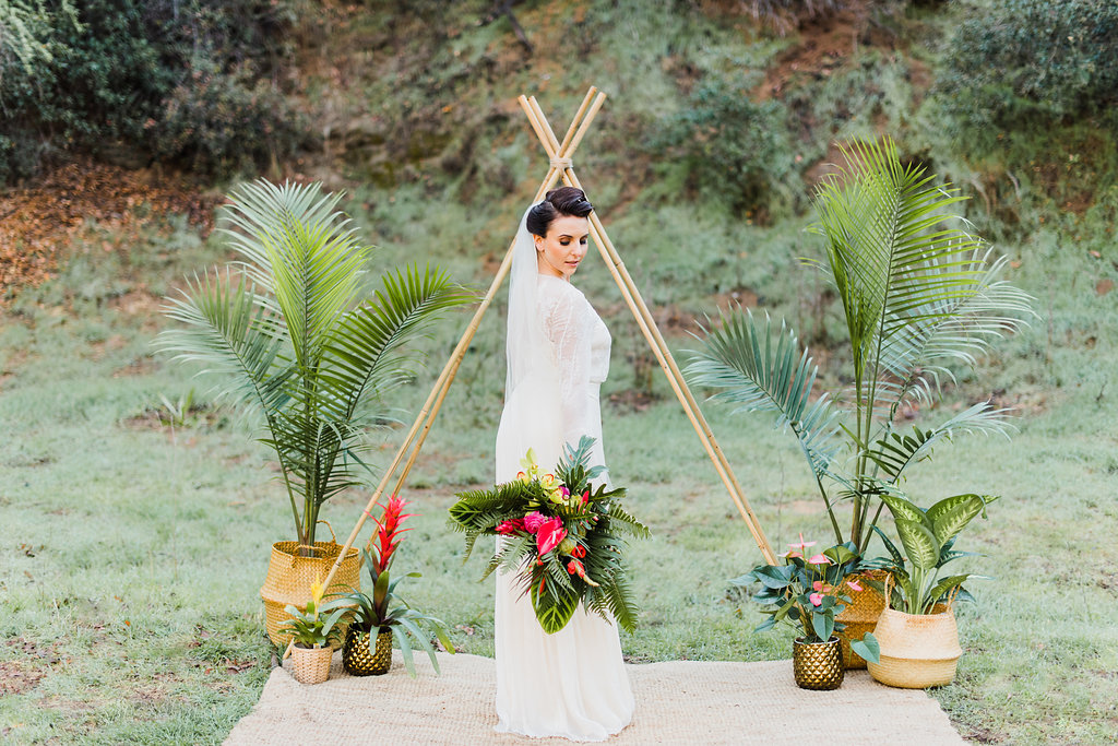 1940's Tropical Wedding with Bright, Bold Styling and Vintage Dresses