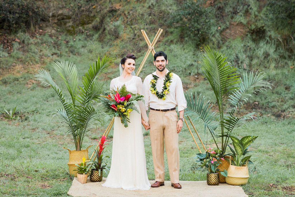 1940's Tropical Wedding with Bright, Bold Styling and Vintage Dresses