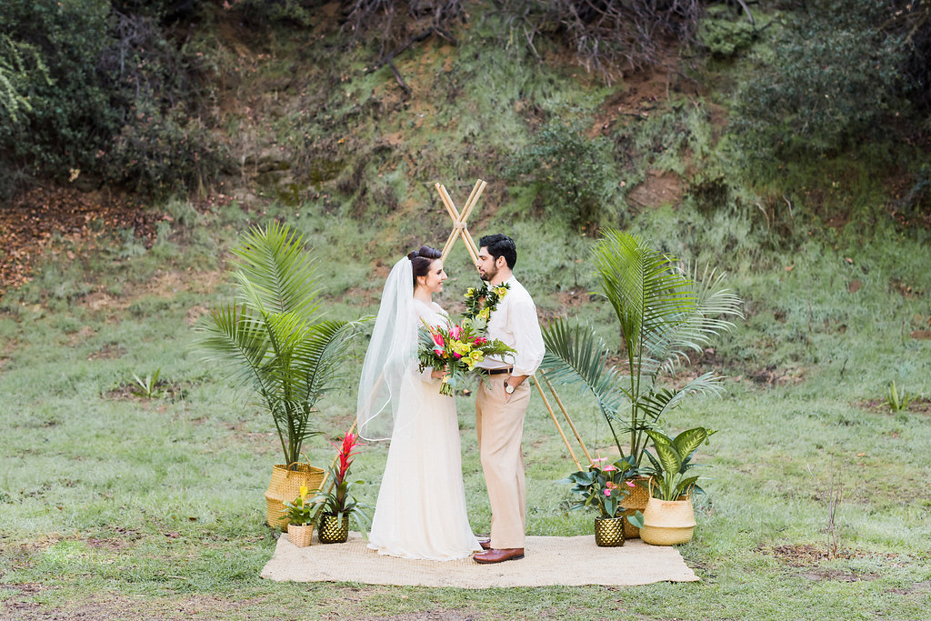 1940's Tropical Wedding with Bright, Bold Styling and Vintage Dresses