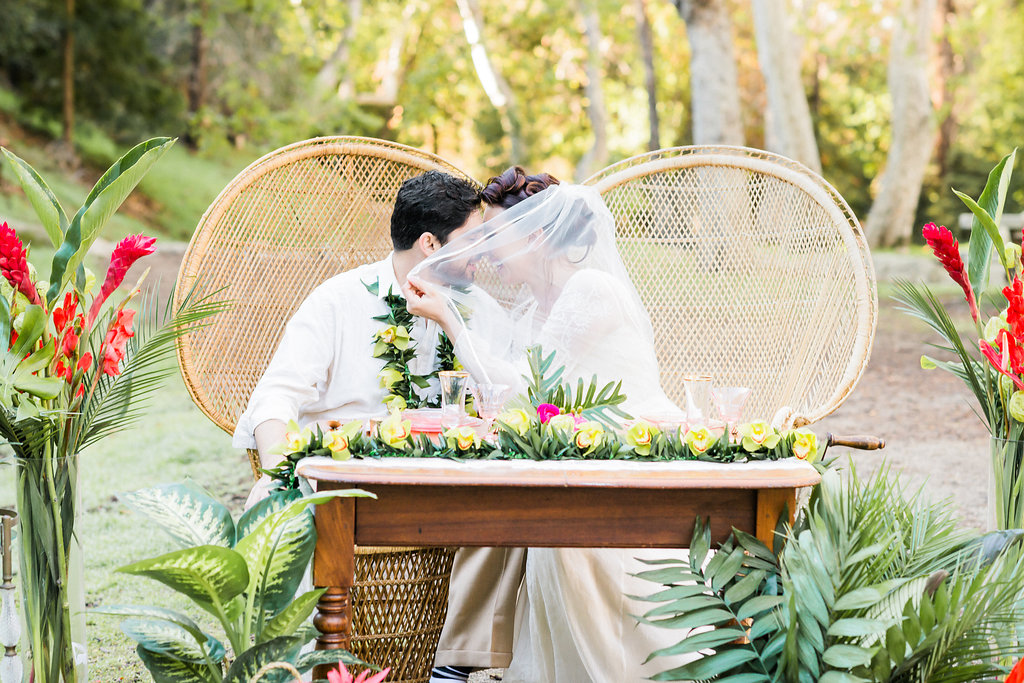 1940's Tropical Wedding with Bright, Bold Styling and Vintage Dresses