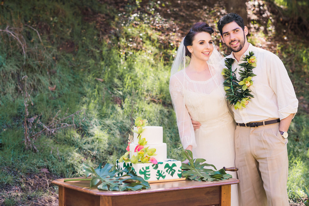 1940's Tropical Wedding with Bright, Bold Styling and Vintage Dresses