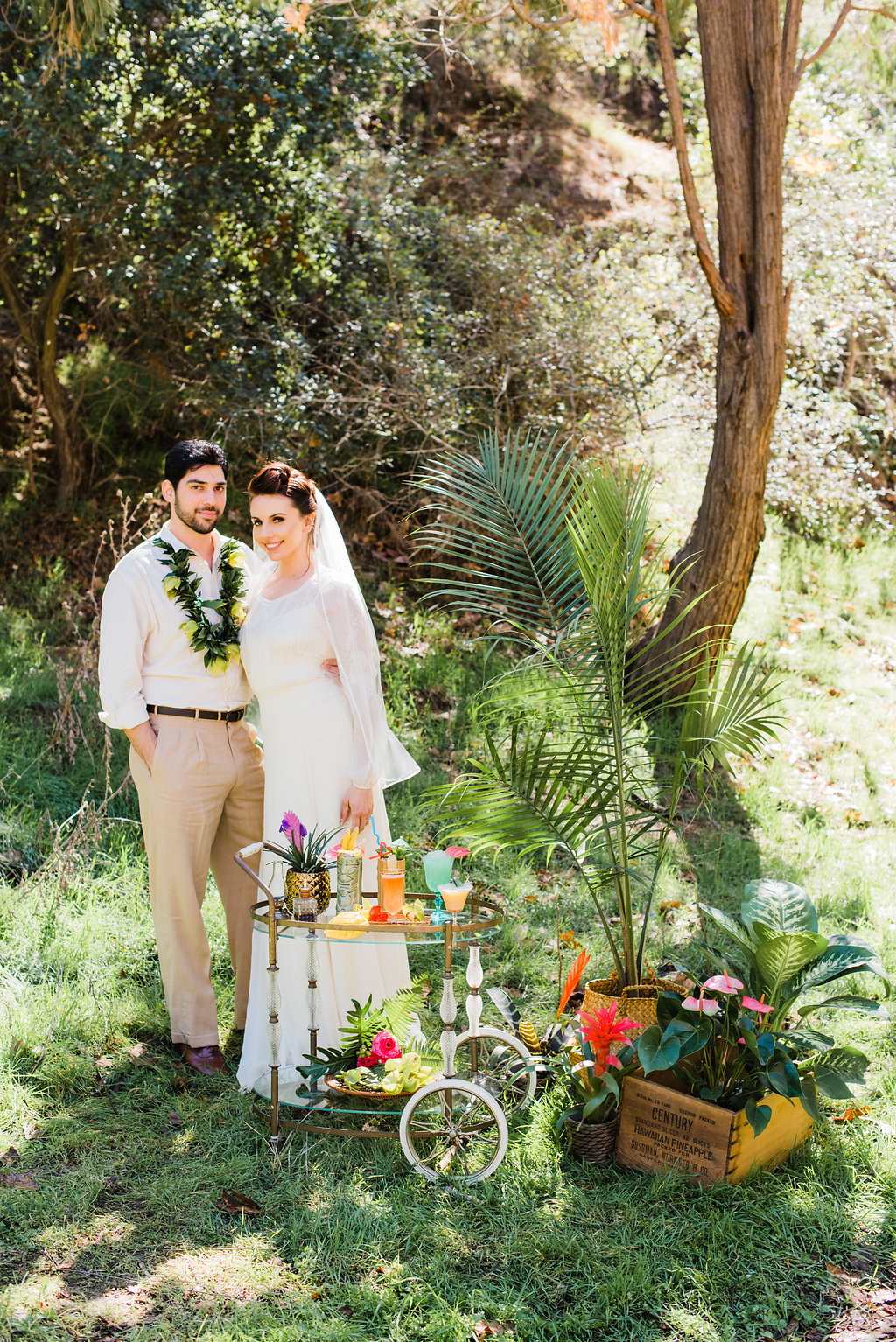 1940's Tropical Wedding with Bright, Bold Styling and Vintage Dresses