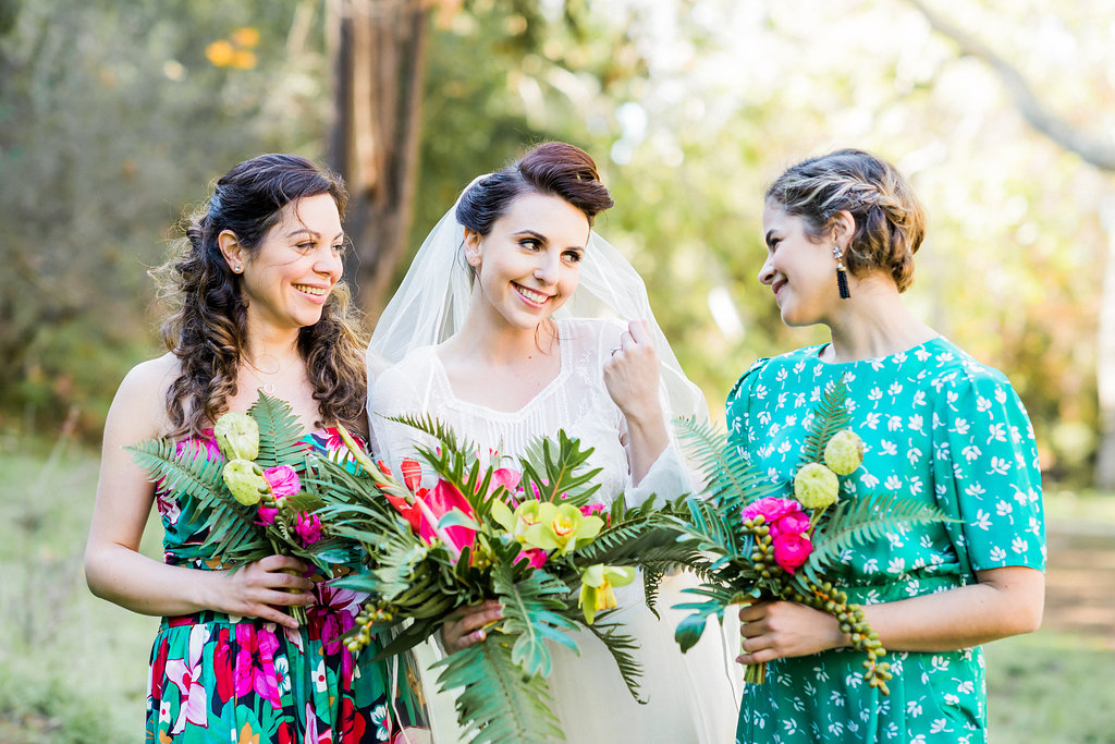 1940's Tropical Wedding with Bright, Bold Styling and Vintage Dresses