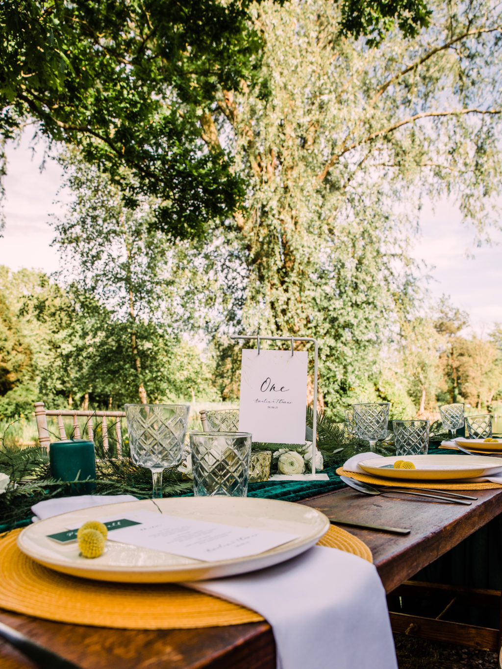 Modern Outdoor Wedding With Bold and Elegant Green and Yellow Styling