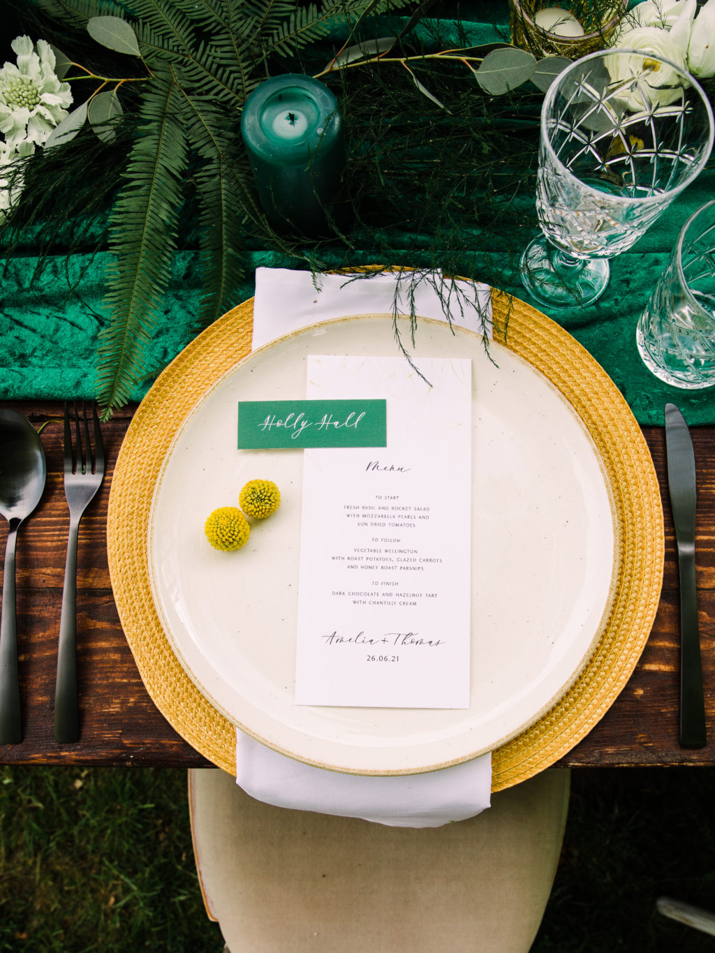 Modern Outdoor Wedding With Bold and Elegant Green and Yellow Styling