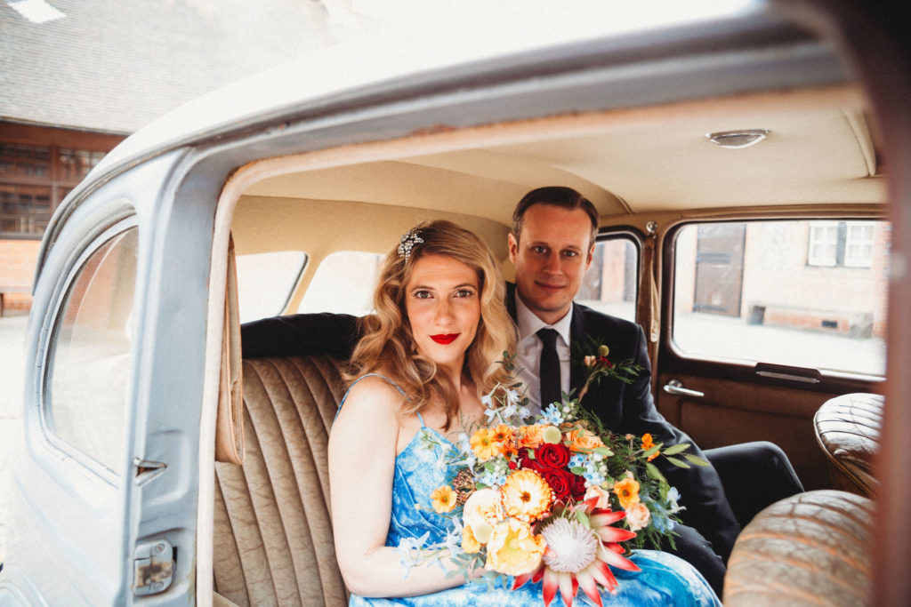 Classic Moviestar Eco-Friendly Wedding With A Blue Wedding Dress