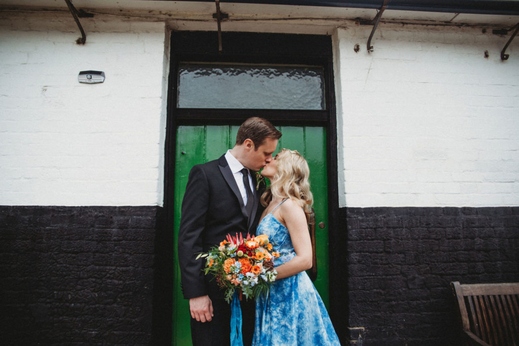 Classic Moviestar Eco-Friendly Wedding With A Blue Wedding Dress