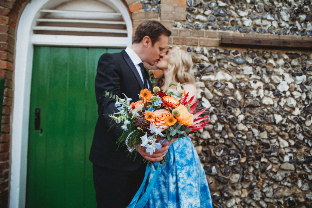 Classic Moviestar Eco-Friendly Wedding With A Blue Wedding Dress