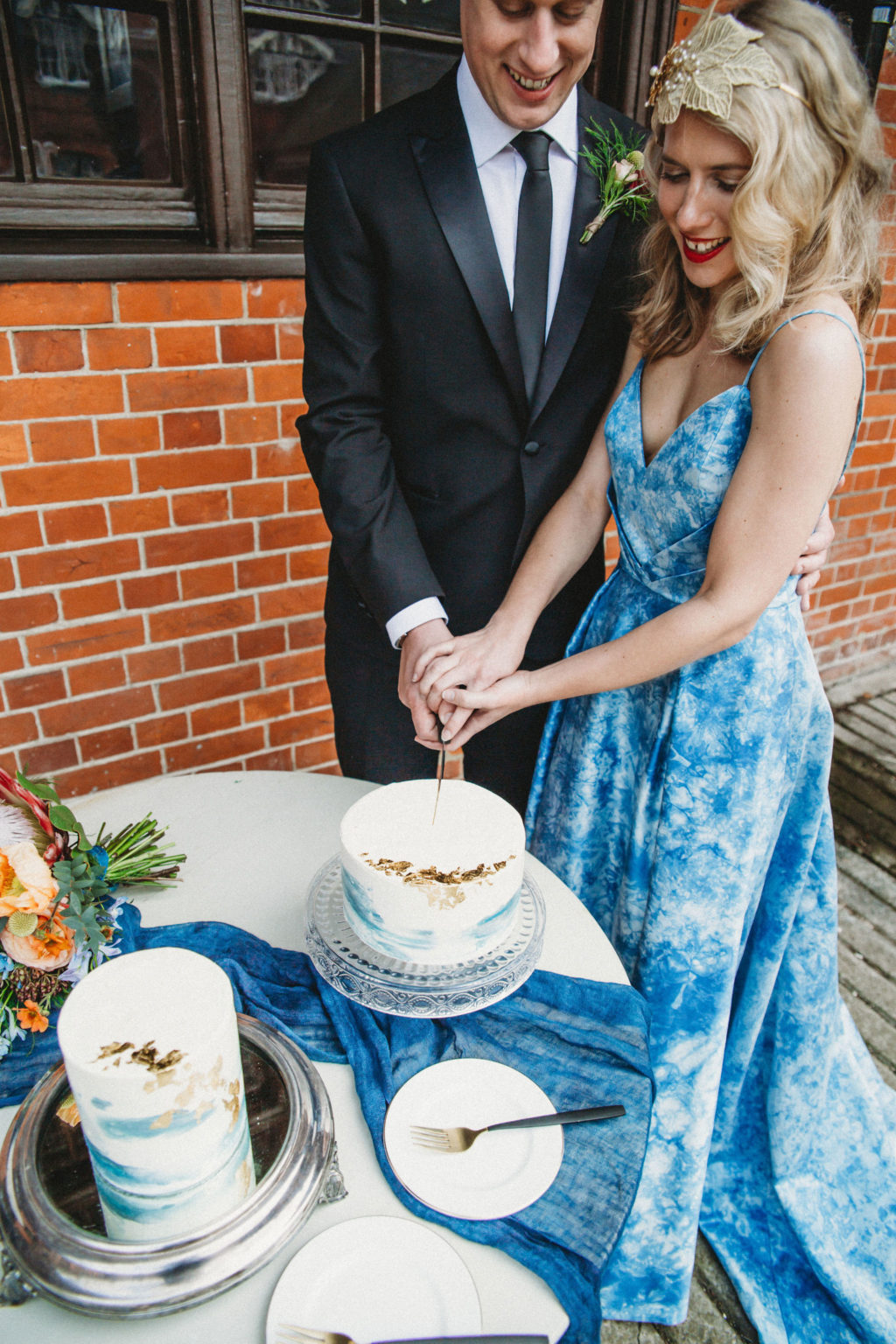 Classic Moviestar Eco-Friendly Wedding With A Blue Wedding Dress