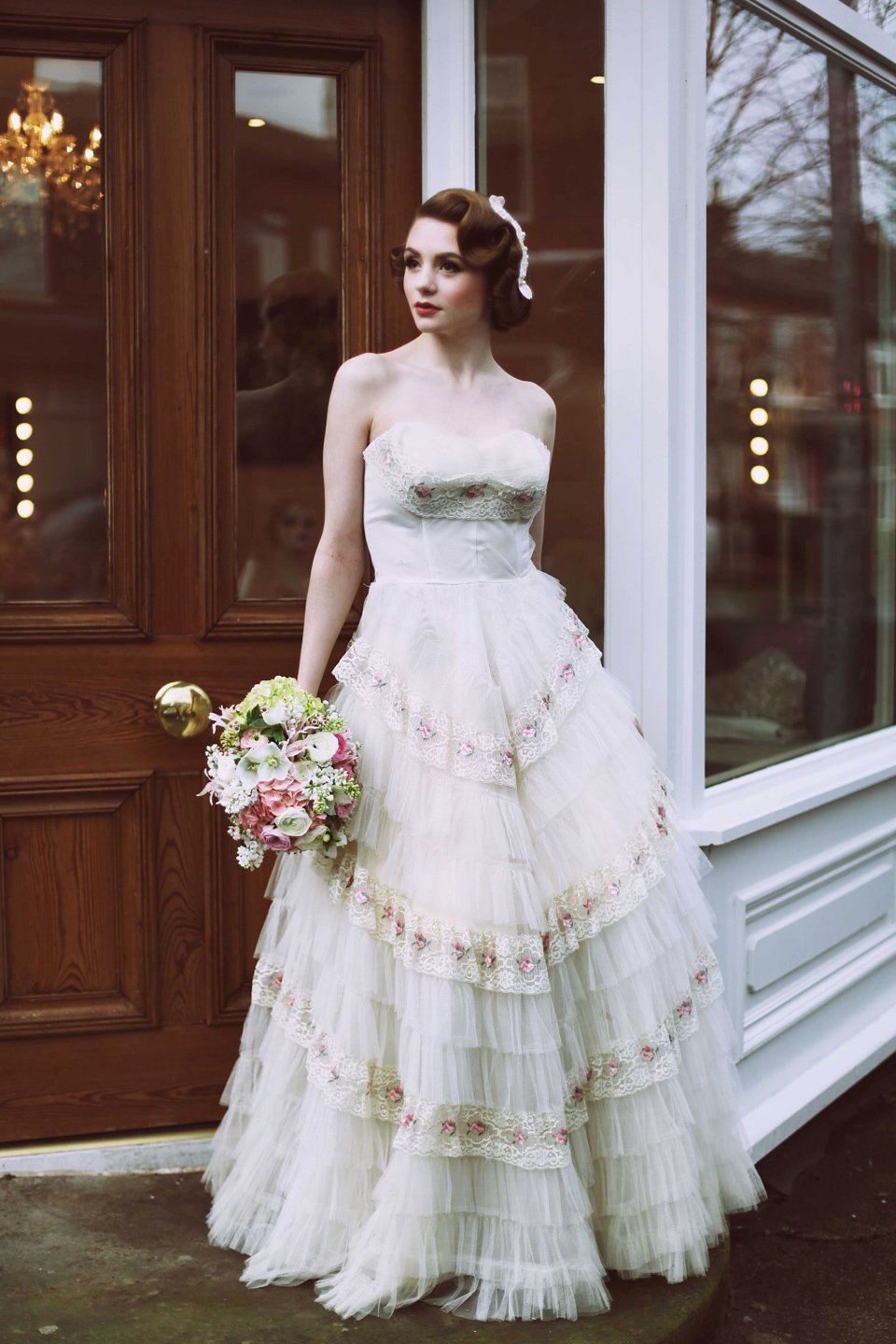 Days of Grace ruffled vintage wedding dress