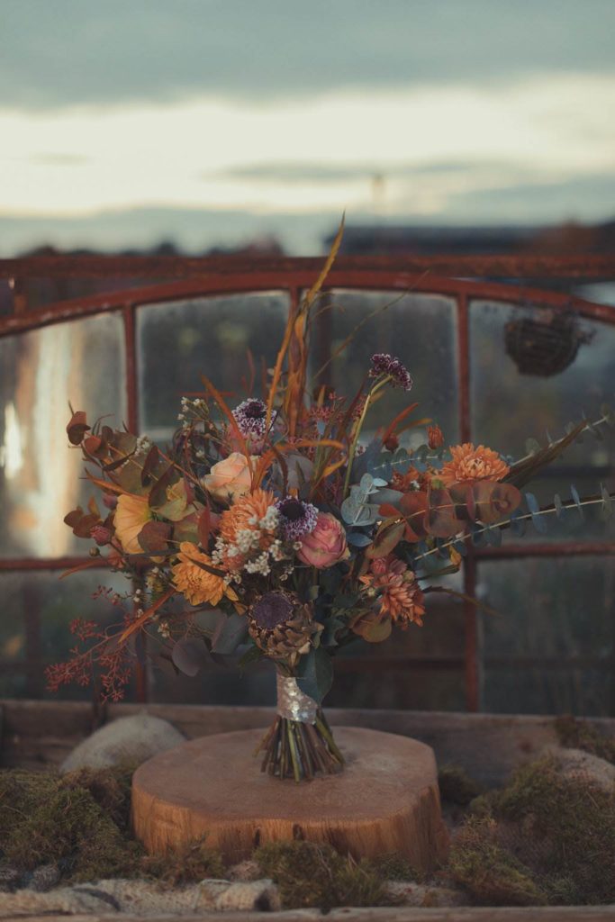 An autumnal Secret Garden Wedding Styled Shoot in an upcycled green house