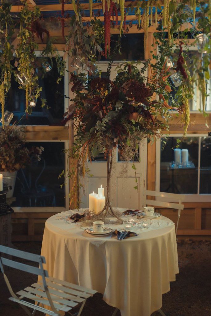 An autumnal Secret Garden Wedding Styled Shoot in an upcycled green house
