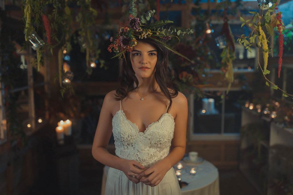 An autumnal Secret Garden Wedding Styled Shoot in an upcycled green house