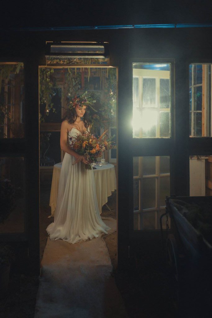An autumnal Secret Garden Wedding Styled Shoot in an upcycled green house