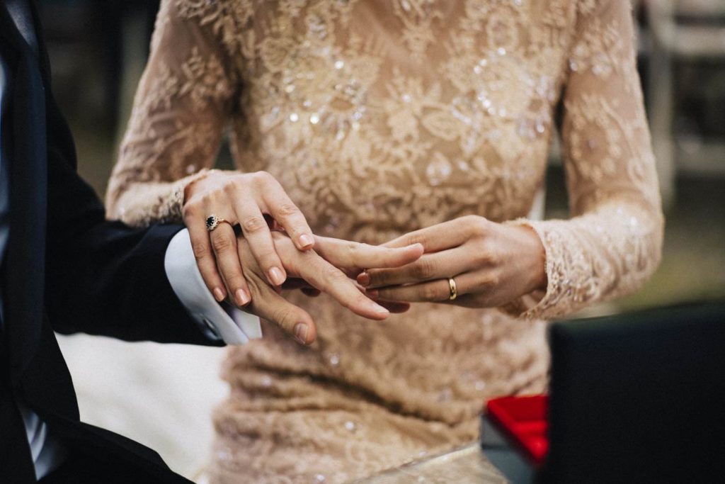 A magical Portuguese wedding with a pink lace dress & satin flowers