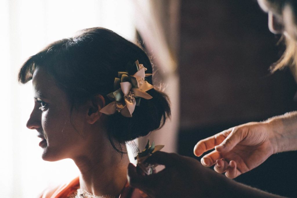 A magical Portuguese wedding with a pink lace dress & satin flowers