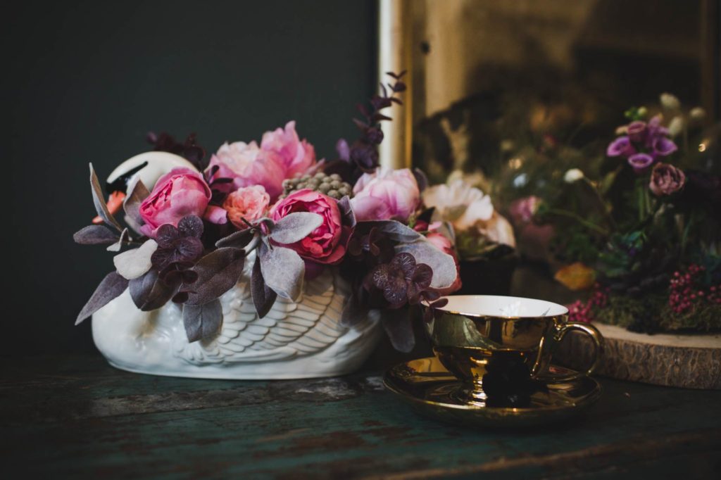 A dark, moody wedding shoot with a painted leather jacket