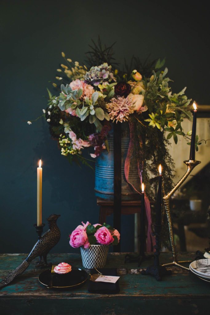 A dark, moody wedding shoot with a painted leather jacket