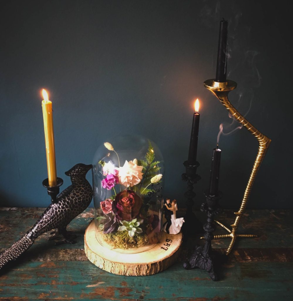 A dark, moody wedding shoot with a painted leather jacket