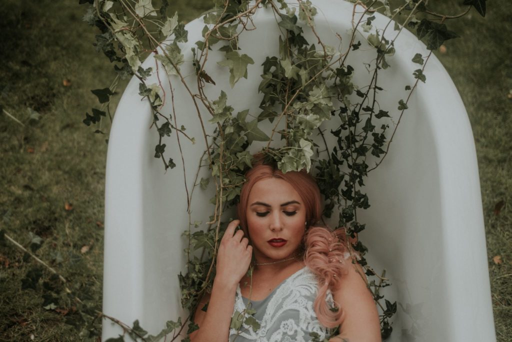 Bridal Inspiration with Lucy Can't Dance in a forest bath tub