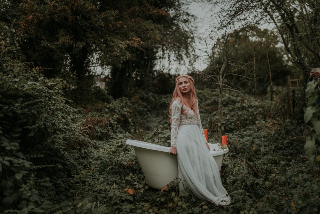 Bridal Inspiration with Lucy Can't Dance in a forest bath tub