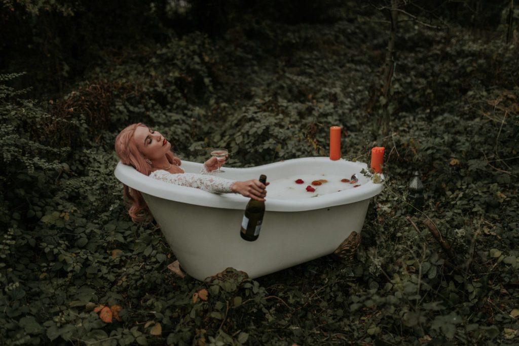 Bridal Inspiration with Lucy Can't Dance in a forest bath tub