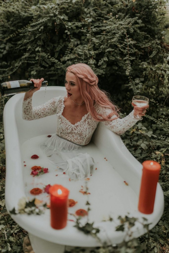 Bridal Inspiration with Lucy Can't Dance in a forest bath tub