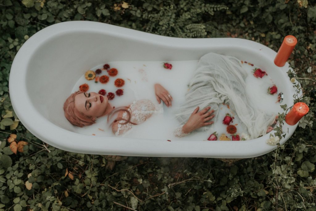 Bridal Inspiration with Lucy Can't Dance in a forest bath tub