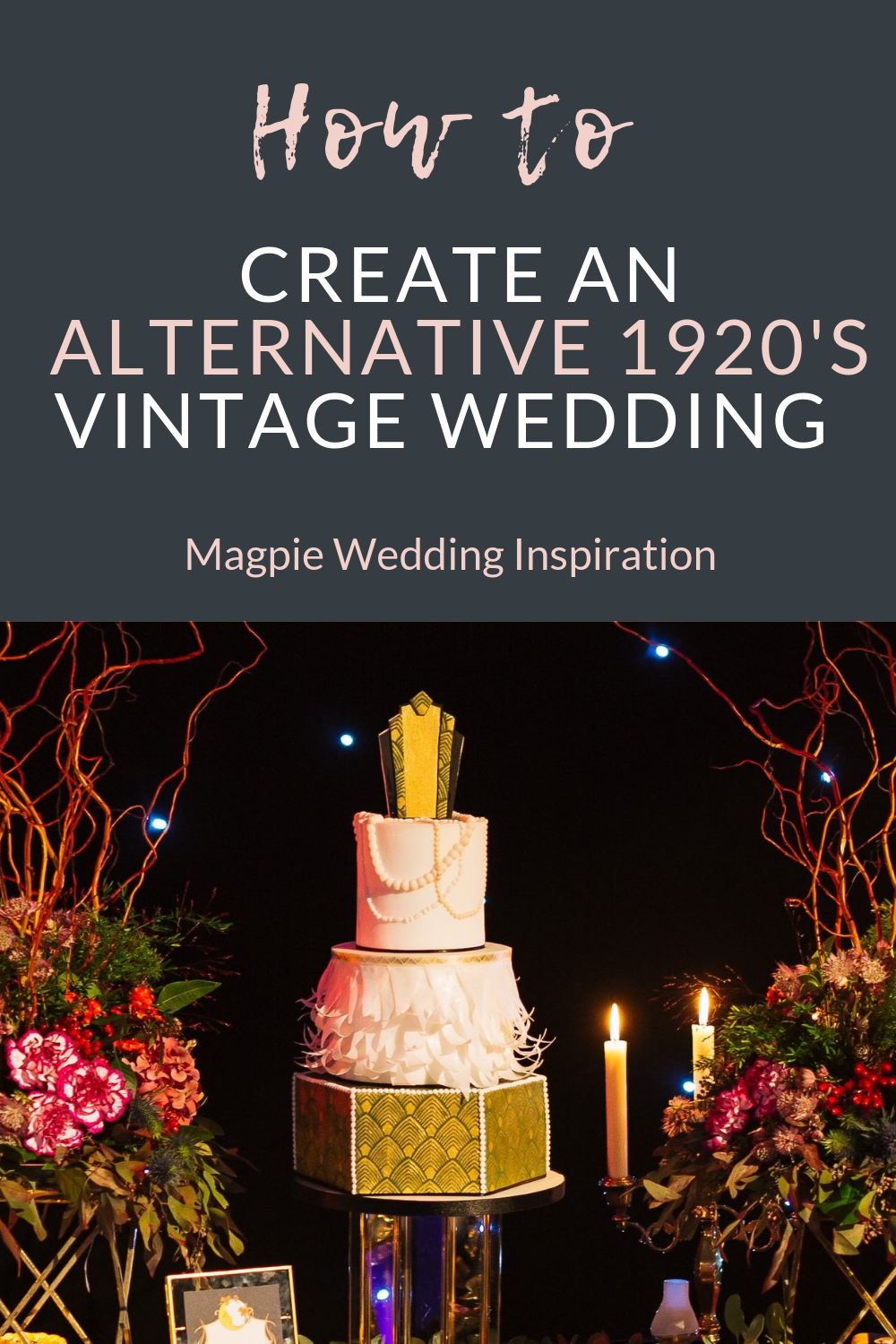 Alternative 1920's Wedding Inspiration with Celestial Blue Wedding Cake