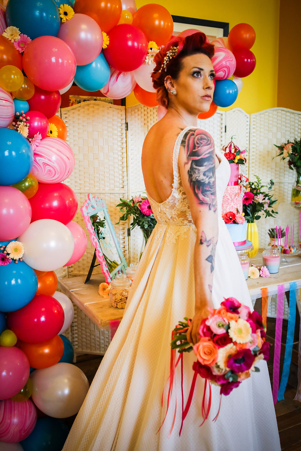 Rainbow Wedding Inspiration with Epic Balloon Trees and Hot Air Balloon