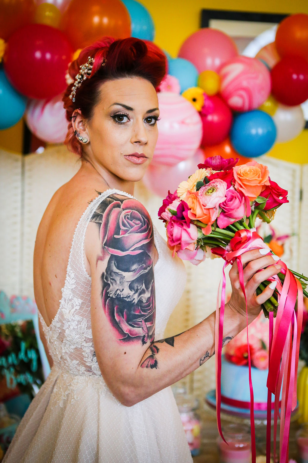 Rainbow Wedding Inspiration with Epic Balloon Trees and Hot Air Balloon